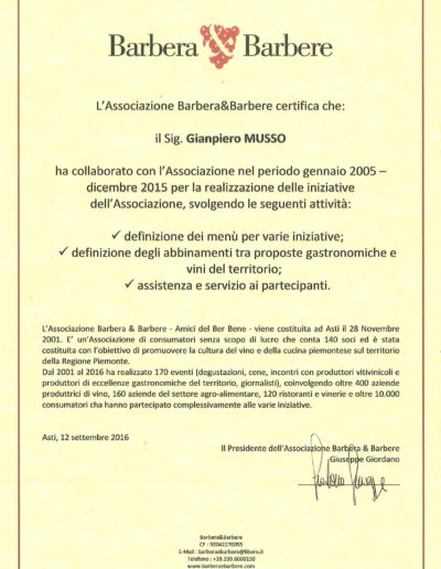Attestato Barbera&Barbere
